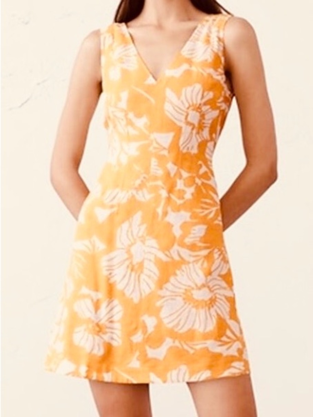 Banana Republic Yellow and White Floral V-Neck Mini